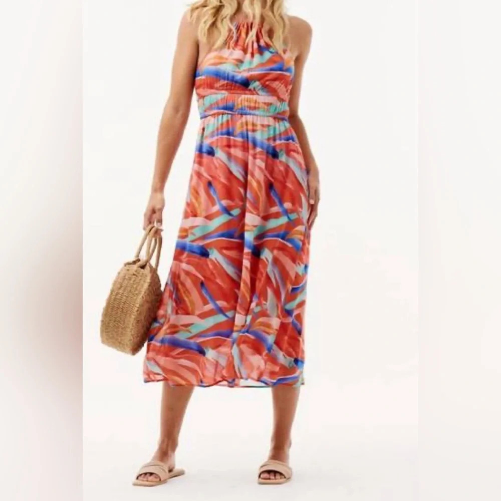 NEW BELLA DAHL sleeveless elastic waist midi dress in paradiso